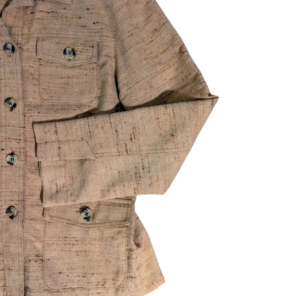 CAbi Nubby Tan Utility Jacket with Collared Neckline and Structured Fit Sz 10 - Picture 5 of 7